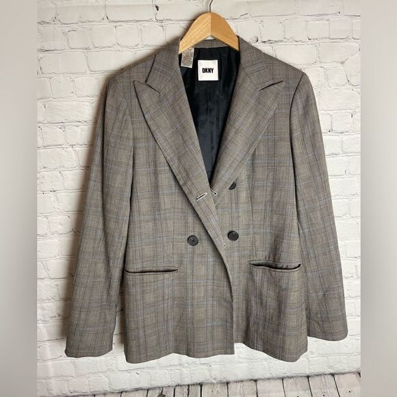 DKNY Double -Breasted Blazer Gray/Brown Wool Size 10 - Picture 1 of 14